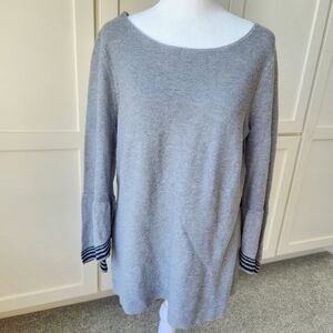 Laurie Felt Los Angeles Sweater Cascade Sleeves Ribbed Gray QVC Soft Small